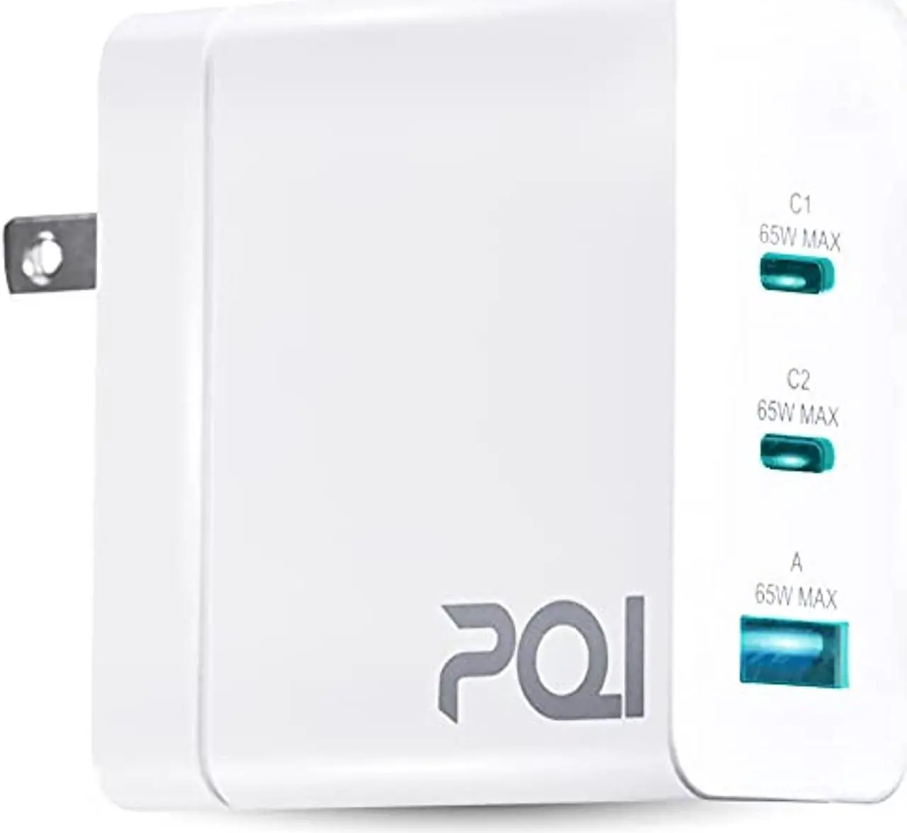 Alt view image 7 of 8 - PQI 65W GaN Wall Charger - 65 Watt USB C PD Fast Power Adapter - Type C Laptop Charger Block - 3-Port Quick Charging Plug Compatible with Apple Macbook Air, iPhone, iPad Pro, and More
