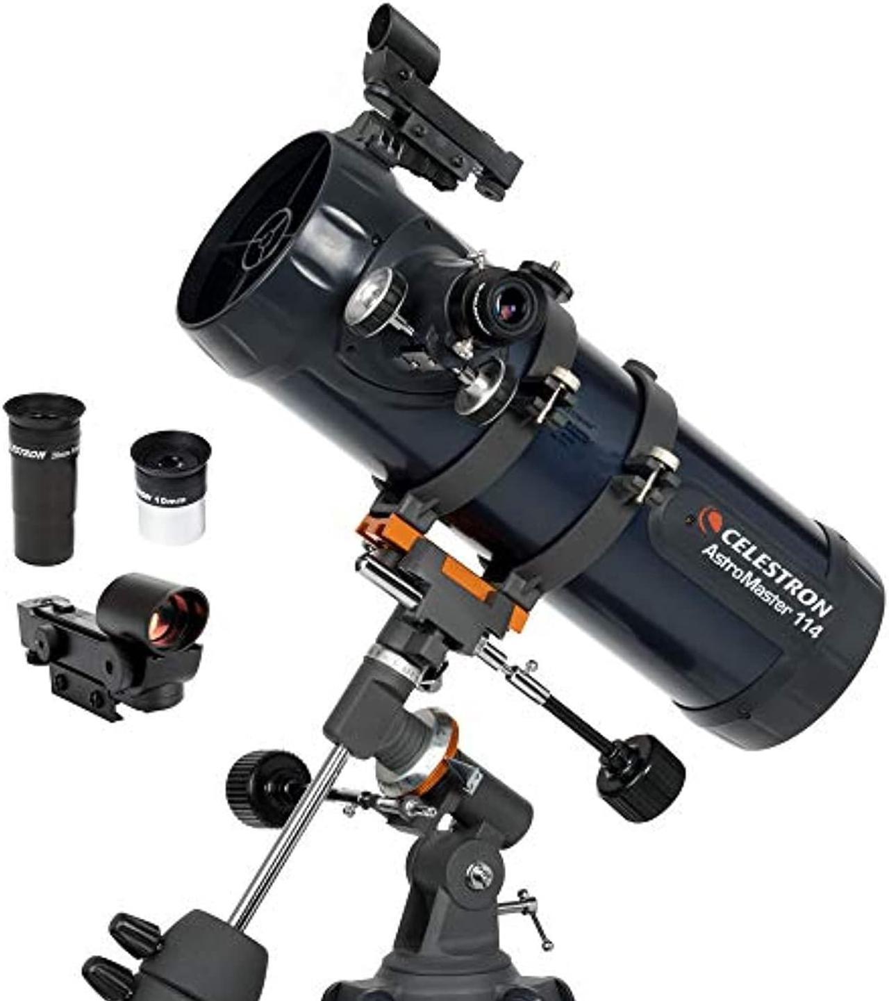 Main image of celestron - astromaster 114eq newtonian telescope - reflector telescope for beginners - fully-coated glass optics - adjustable-height tripod - bonus astronomy software package