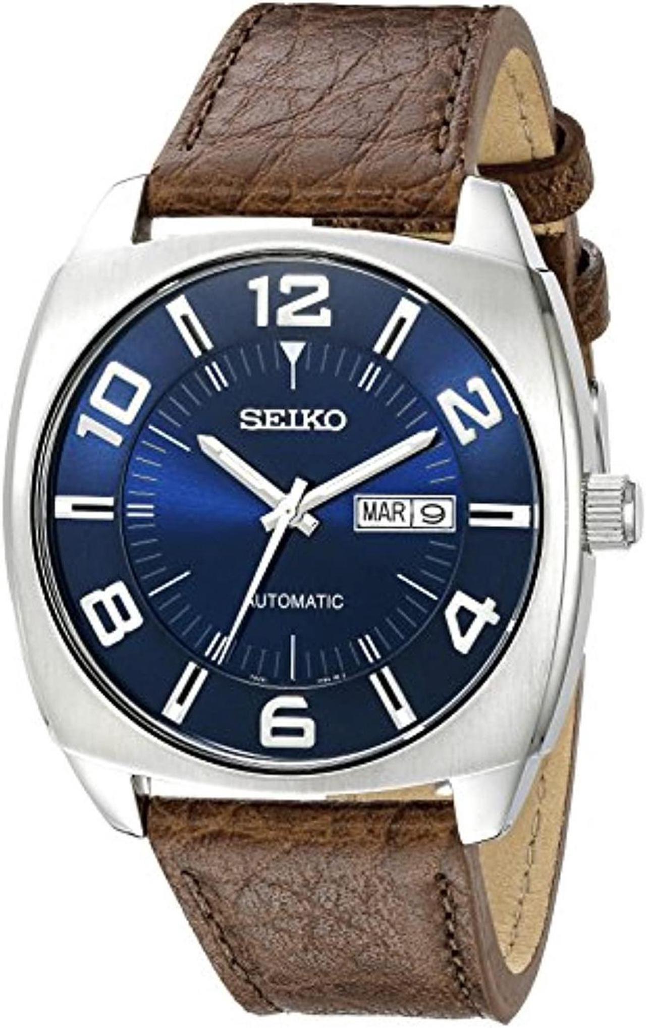 Alt view image 9 of 9 - Seiko Men's SNKN37 Stainless Steel Automatic Self-Wind Watch with Brown Leather Band