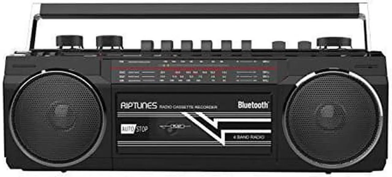 Alt view image 8 of 9 - riptunes cassette boombox, retro blueooth boombox, cassette player and recorder, am/fm/sw1sw2 radio4band radio, usb, sd, and aux in, black