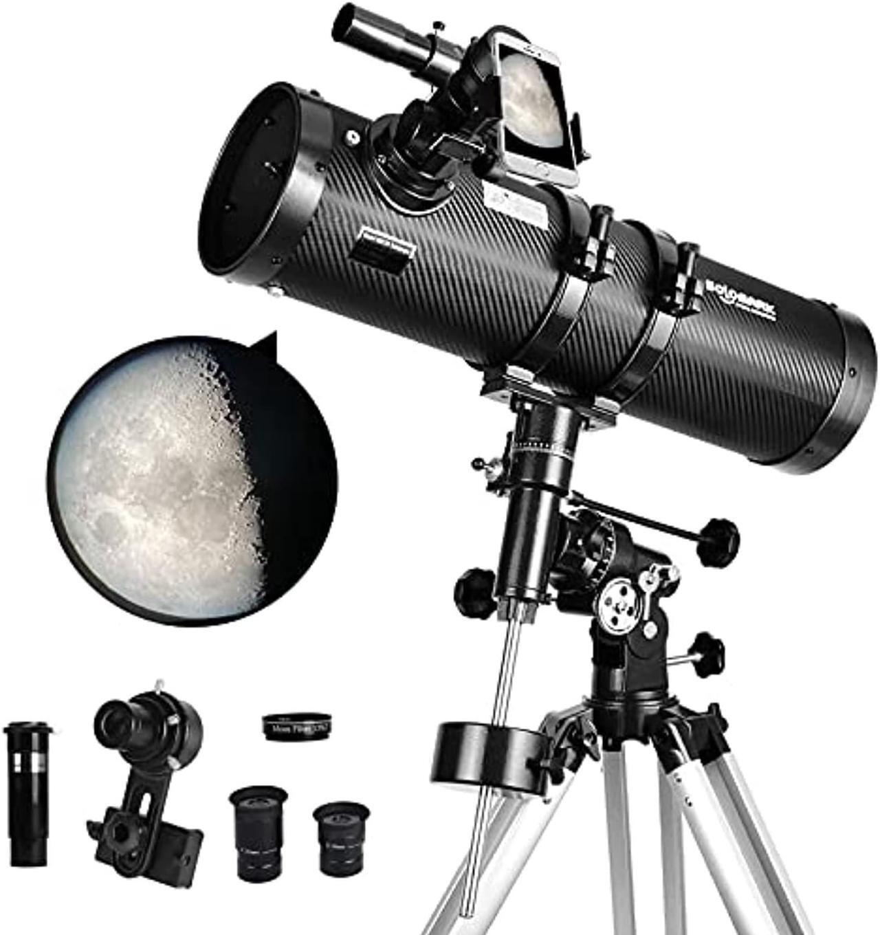 Main image of telescope 130eq newtonian reflector telescopes for adults, professional telescopes for adults astronomy, comes with 1.5x barlow lens smartphone adapter & 13% t moon filter