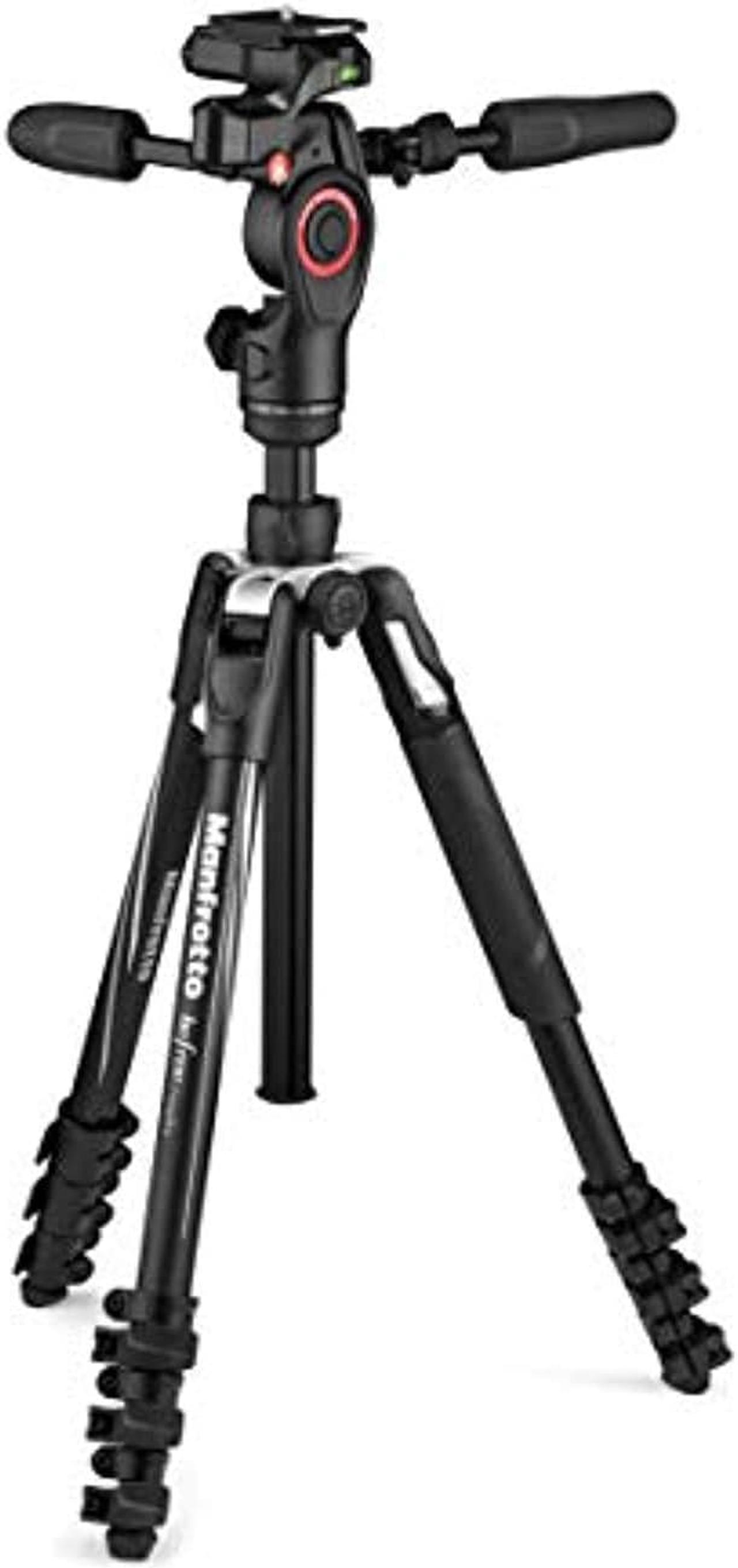 Main image of manfrotto befree 3-way live advanced camera tripod kit, aluminium travel tripod, lever lock, with 3-way fluid head, for photo and video, vlogging equipment, with carry bag (mkbfrla4bk-3wus)