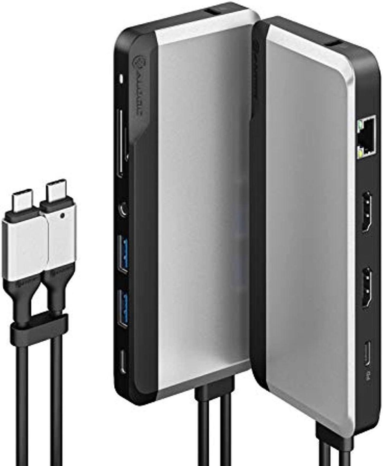 alogic usb-c 10-in-1 super dock, dual display- 4k@60hz, 2 hdmi, usb c (100w pd & data 5g), 3.5mm jack, ethernet port, micro/sd card, 100w pd for macbook pro/air, xps and more