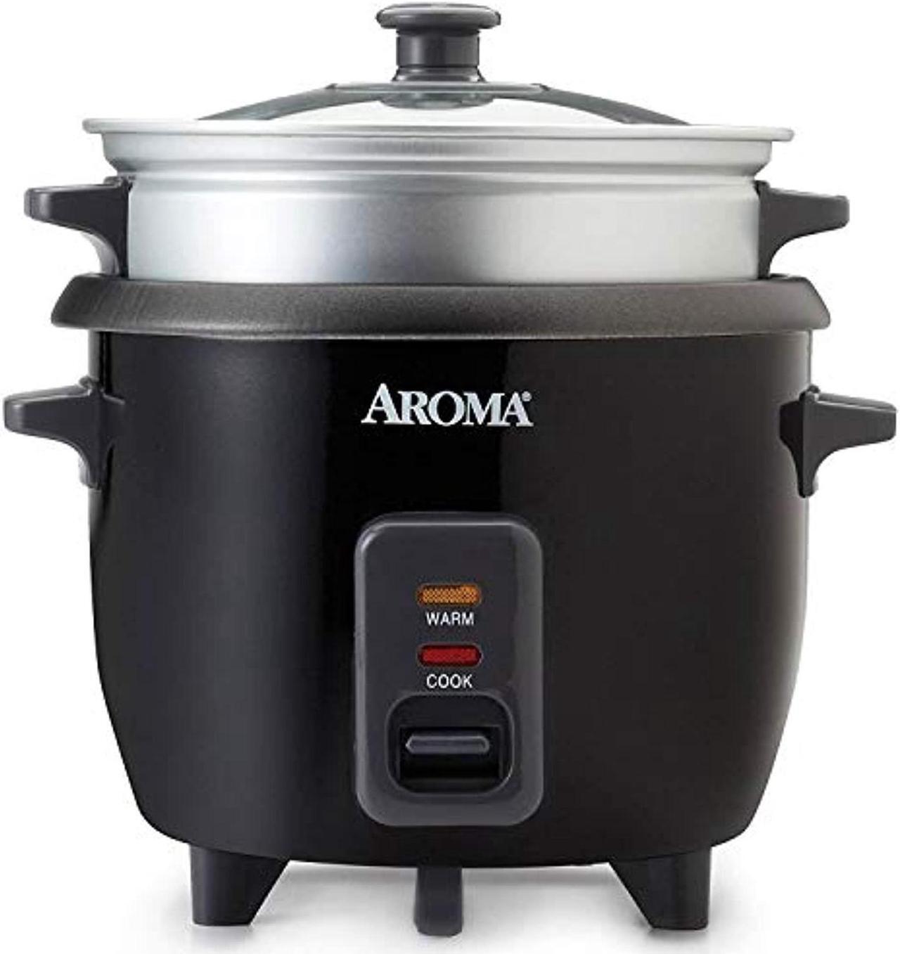 Alt view image 7 of 8 - Aroma 6 Cup Cooked White Pot Style Rice Cooker & Food Steamer, Black