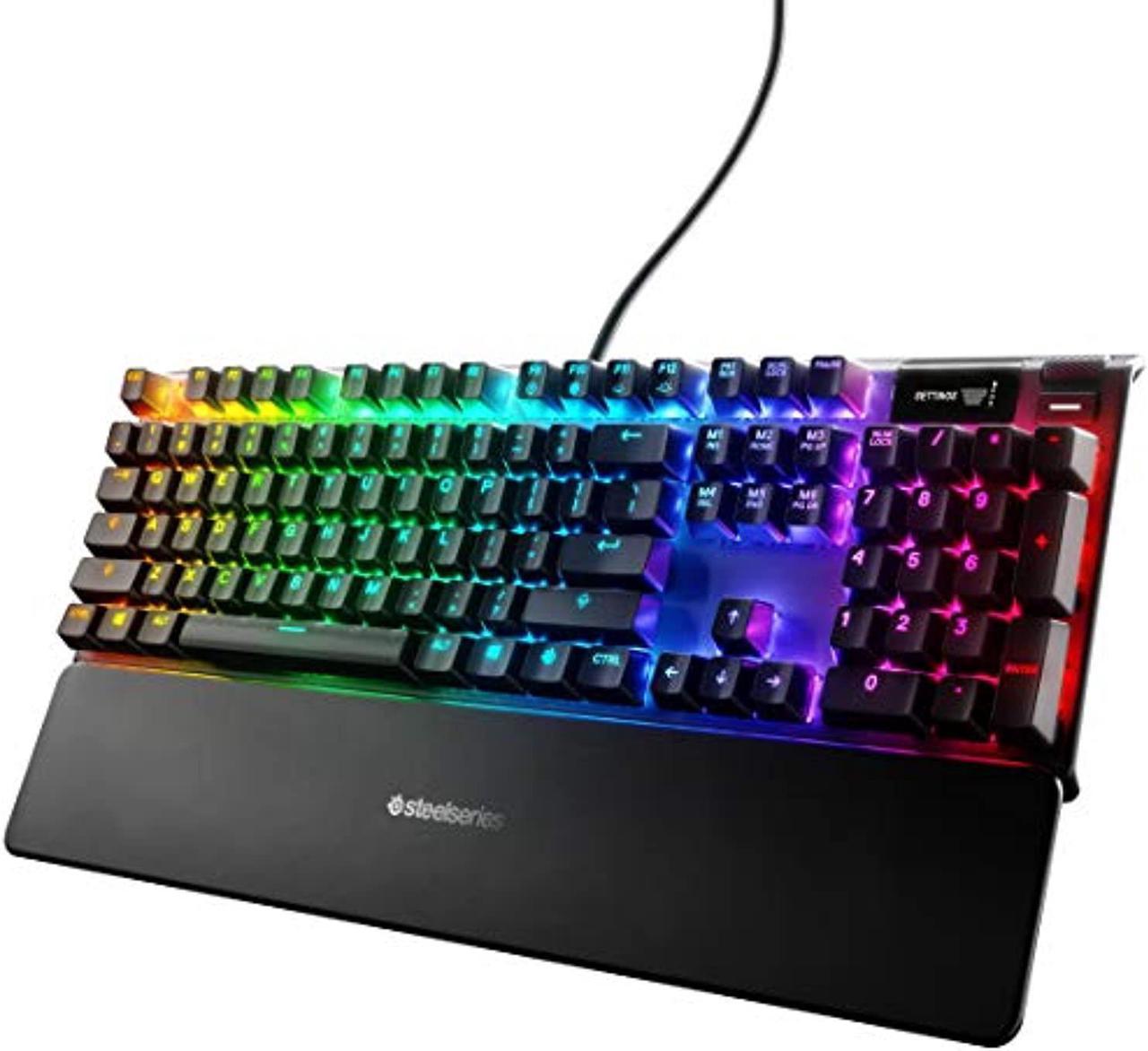 steelseries apex 7 mechanical gaming keyboard - oled smart display - usb passthrough and media controls - linear and quiet - rgb backlit (red switch)