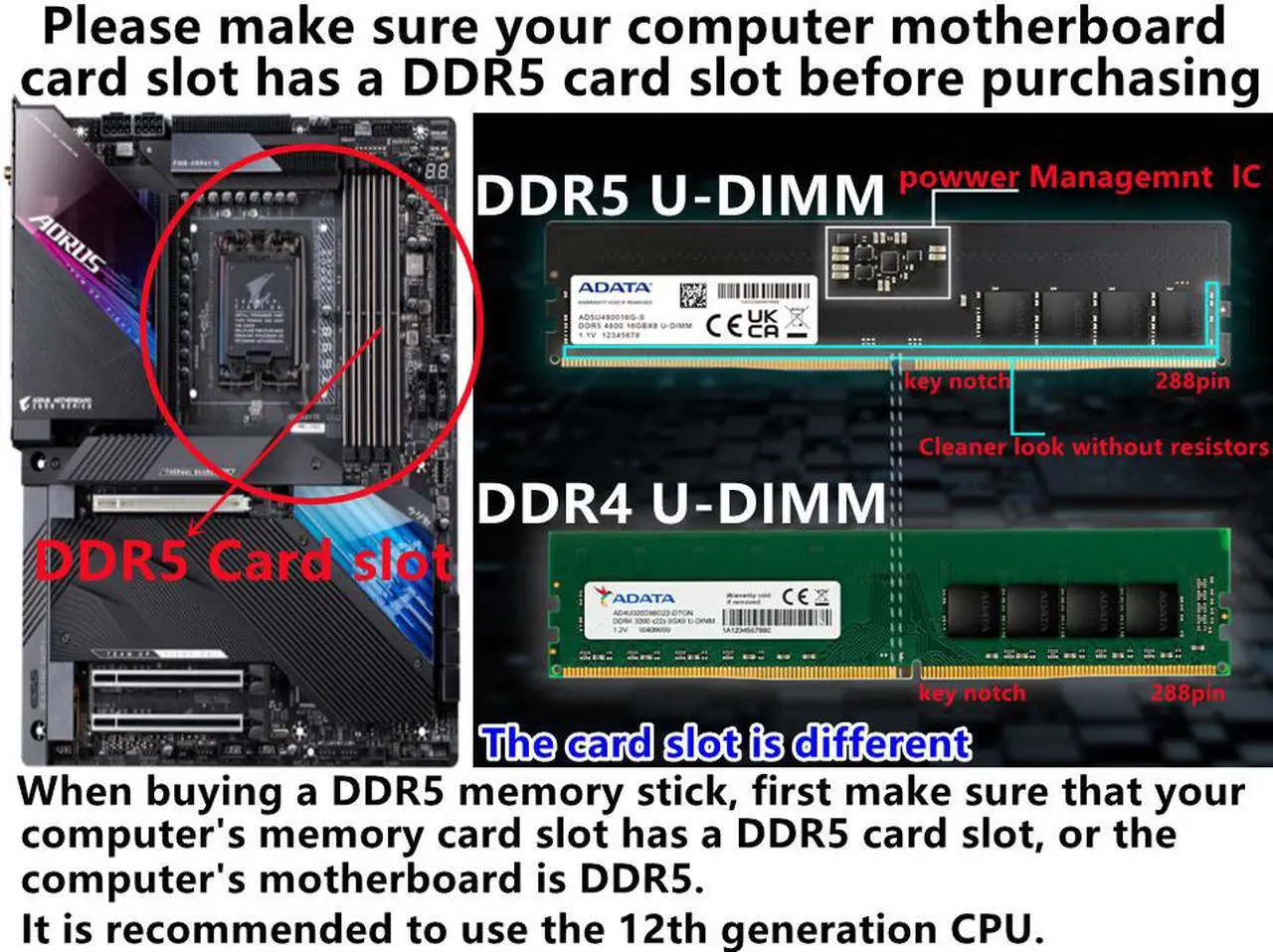 Alt view image 6 of 7 - ADATA DDR5 (PC5 38400) 4800MHz 16GB desktop memory module