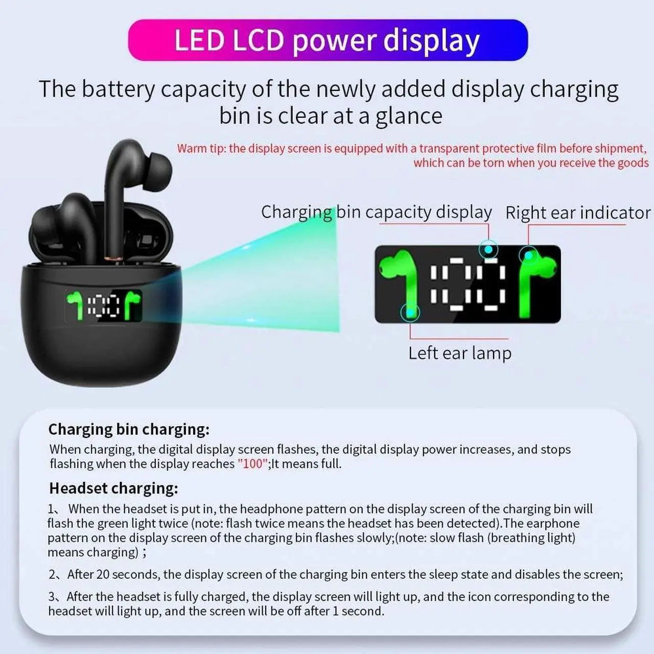 Alt view image 6 of 7 - True Wireless Earbuds Bluetooth Headphones Touch Control with Wireless Charging Case IPX5 Waterproof TWS Stereo Earphones in-Ear Built-in Mic Headset Premium Deep Bass for Sport
