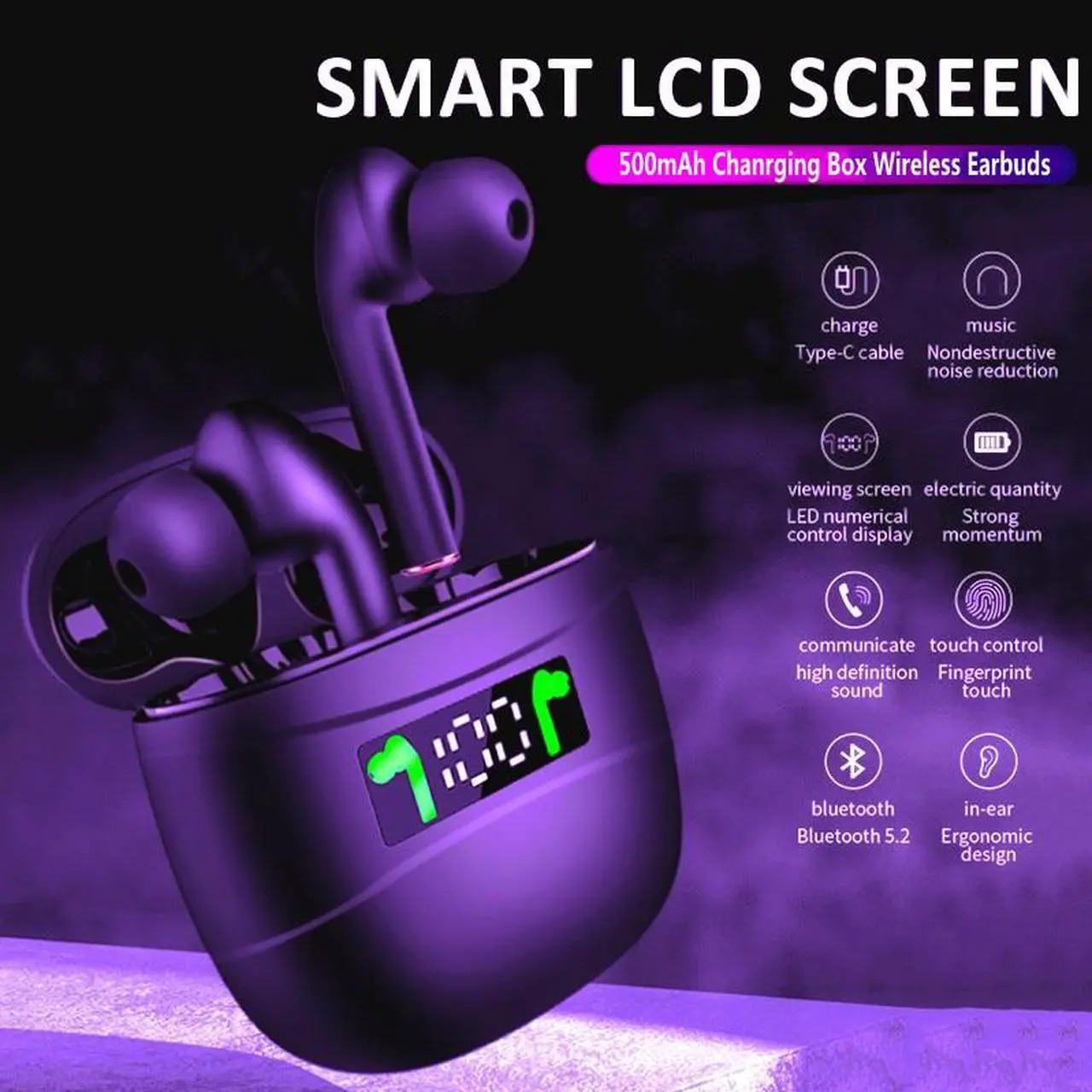 Alt view image 4 of 7 - True Wireless Earbuds Bluetooth Headphones Touch Control with Wireless Charging Case IPX5 Waterproof TWS Stereo Earphones in-Ear Built-in Mic Headset Premium Deep Bass for Sport