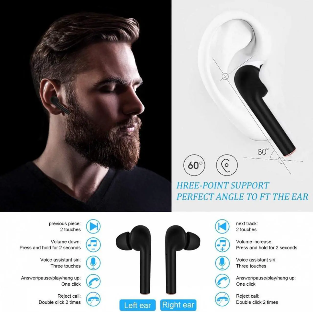 Alt view image 5 of 7 - True Wireless Earbuds Bluetooth Headphones Touch Control with Wireless Charging Case IPX5 Waterproof TWS Stereo Earphones in-Ear Built-in Mic Headset Premium Deep Bass for Sport