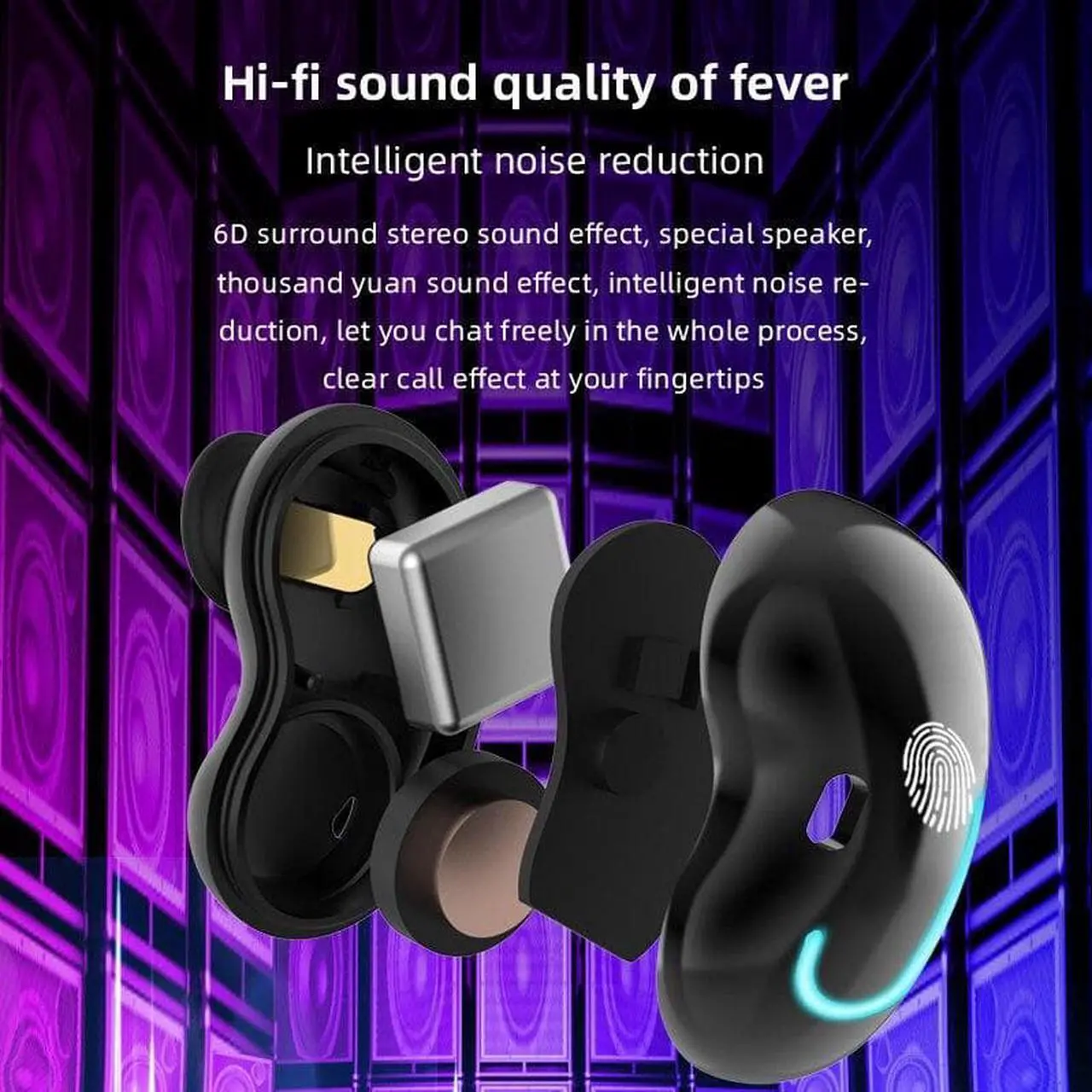 Alt view image 3 of 5 - TWS Wireless Bluetooth 5.1 Headset LED Display Music Sports Earbuds Gaming Noise-Cancellation Earphone For All Smartphone Gold