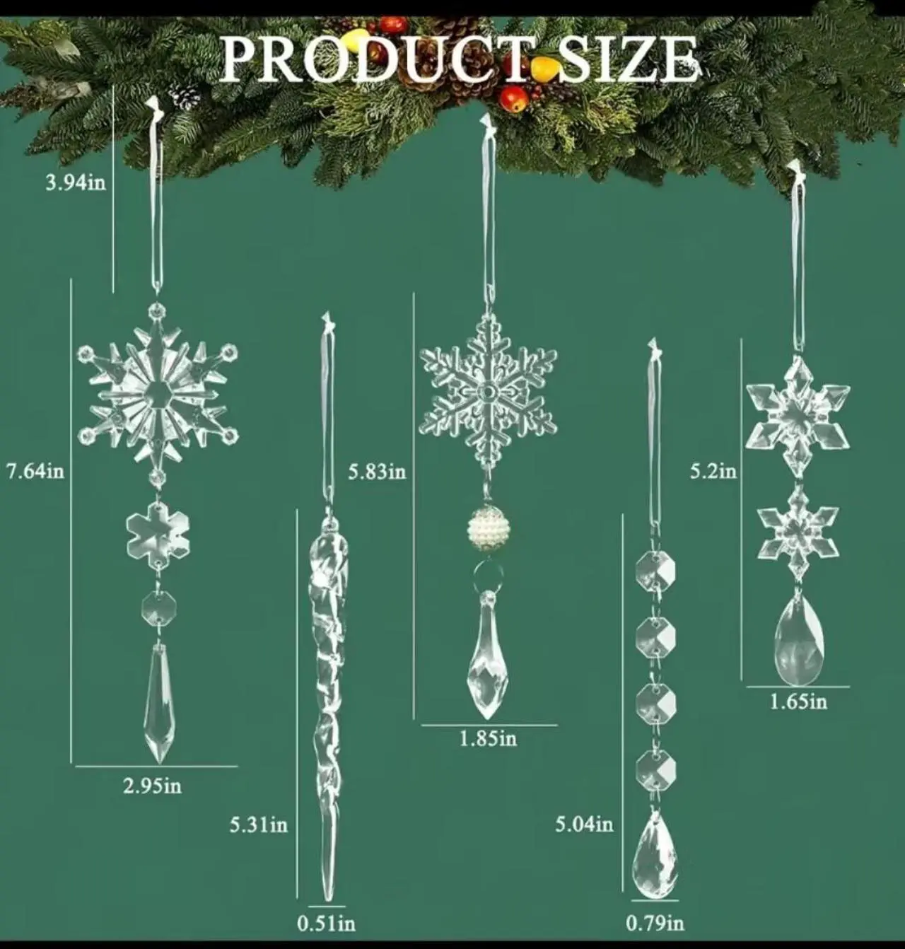 Alt view image 4 of 7 - 20pcs Crystal Christmas Ornaments for Christmas Tree Decorations-Hanging Acrylic Snowflake and Icicle Ornaments with Drop Pendants for Christmas Tree New Year Party Decorations Supplies