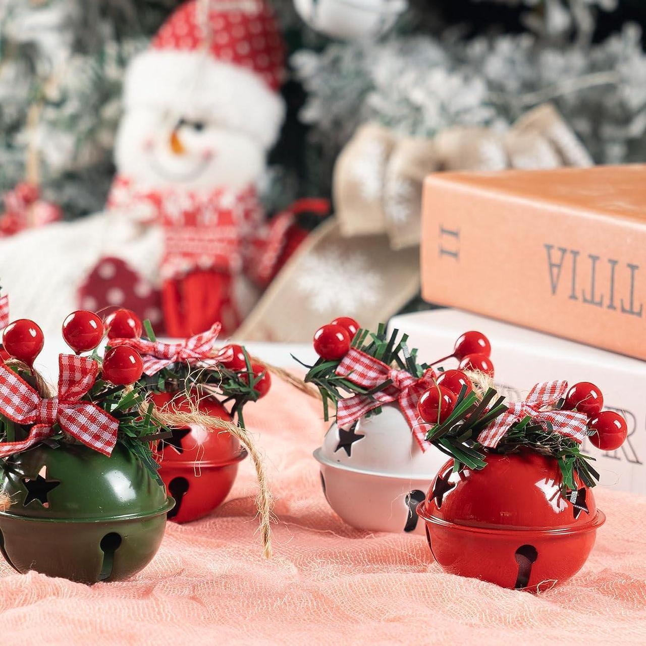 Alt view image 5 of 7 - 18 PCS Christmas Jingle Bells Ornaments in Red White Green,Christmas Tree Bells Pendant,Christmas Holiday Party Supplies for Christmas Tree Decor,Wreath,Window Memorial Ornament(Bell-Mix)