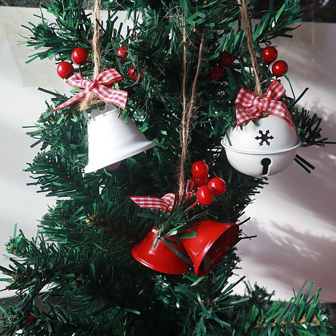 Main image of 18 PCS Christmas Jingle Bells Ornaments in Red White Green,Christmas Tree Bells Pendant,Christmas Holiday Party Supplies for Christmas Tree Decor,Wreath,Window Memorial Ornament(Bell-Mix)
