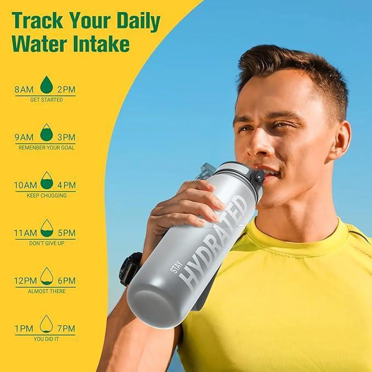 Alt view image 7 of 7 - Water Bottle 32oz, Durable and Leakproof Water Bottles Motivational with Time Marker, Tritan, BPA Free, Wide Mouth with Easy Clean Brush for Gym, Travel, Home, School, Office (1 Bottle)