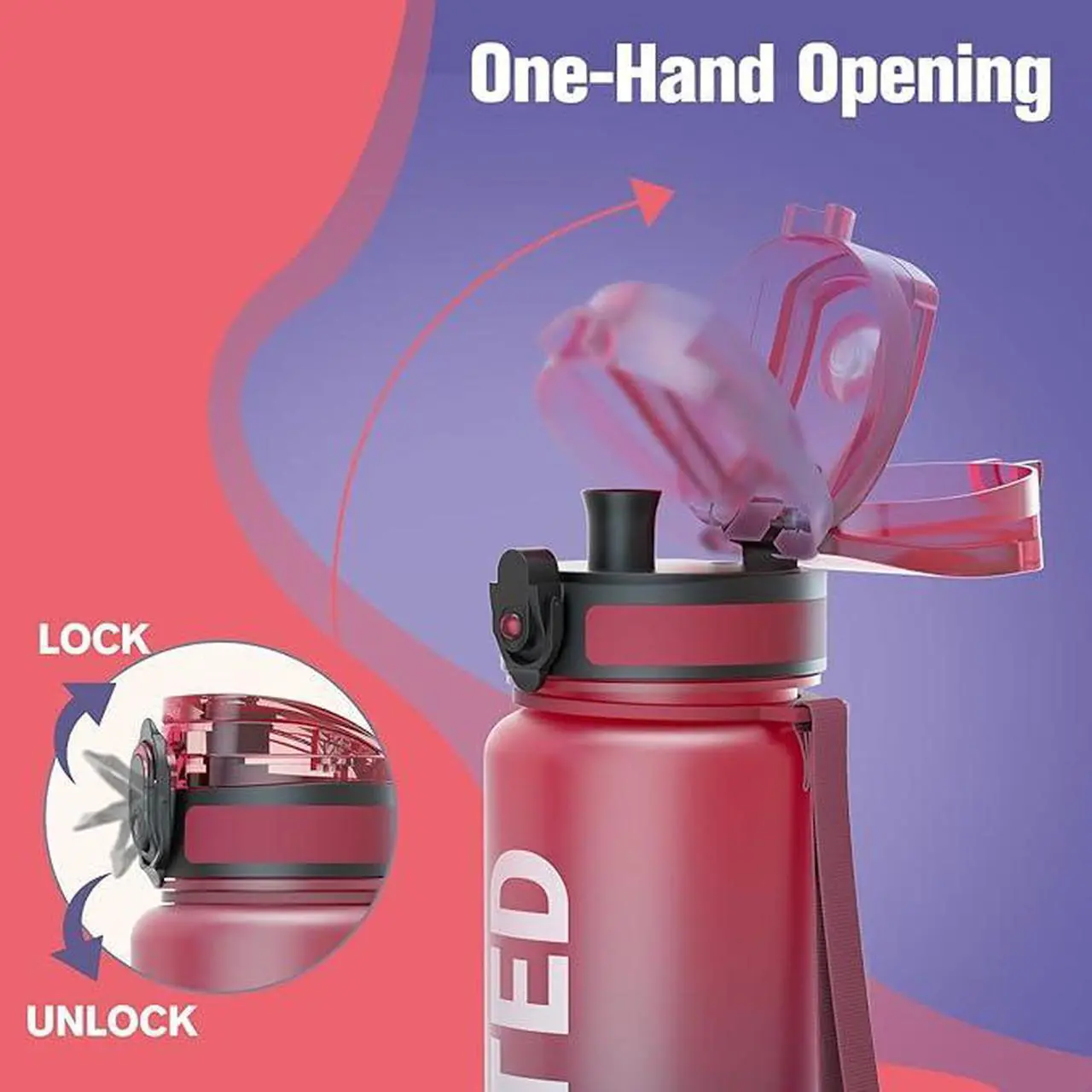Alt view image 3 of 7 - Water Bottle 32oz, Durable and Leakproof Water Bottles Motivational with Time Marker, Tritan, BPA Free, Wide Mouth with Easy Clean Brush for Gym, Travel, Home, School, Office (1 Bottle)