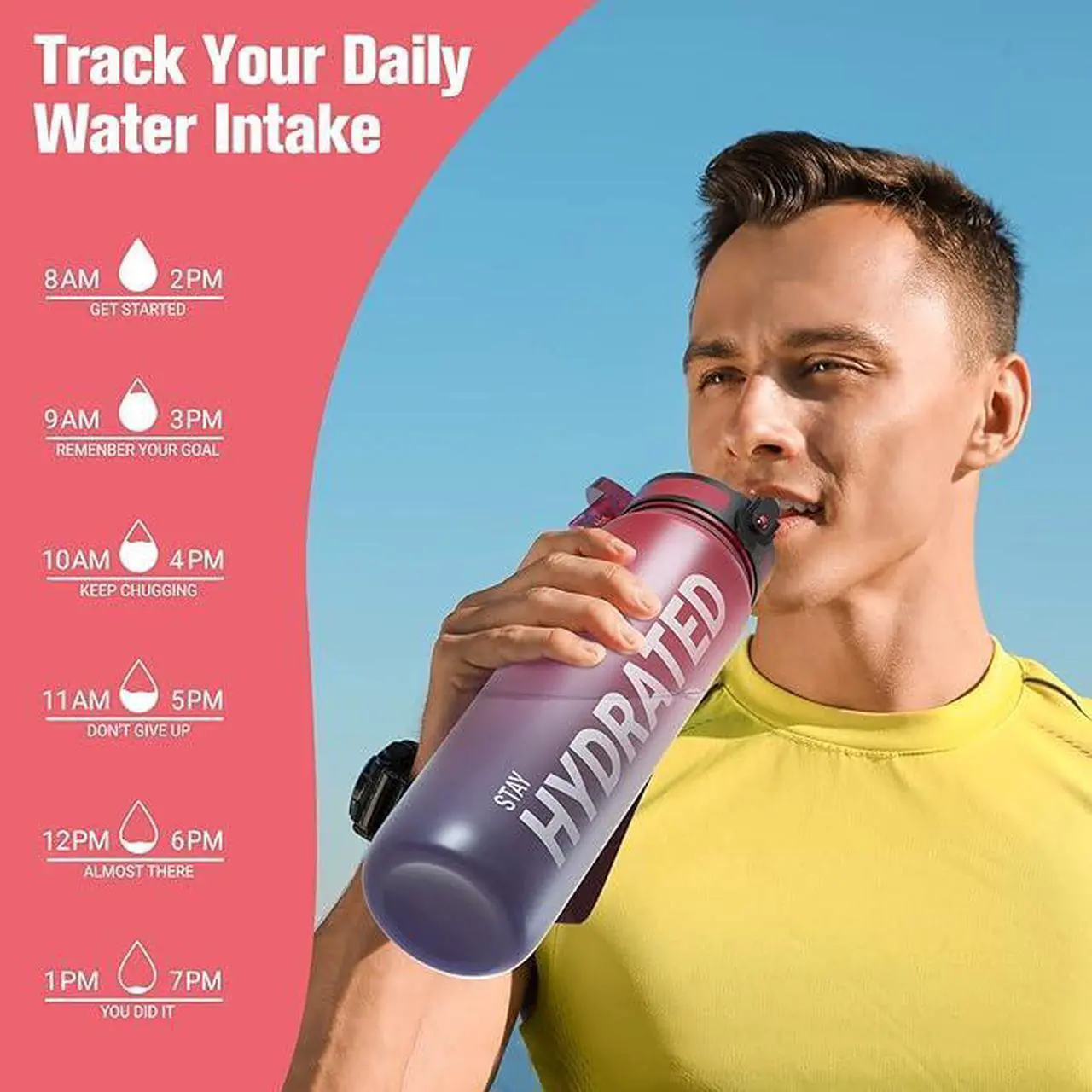 Alt view image 7 of 7 - Water Bottle 32oz, Durable and Leakproof Water Bottles Motivational with Time Marker, Tritan, BPA Free, Wide Mouth with Easy Clean Brush for Gym, Travel, Home, School, Office (1 Bottle)