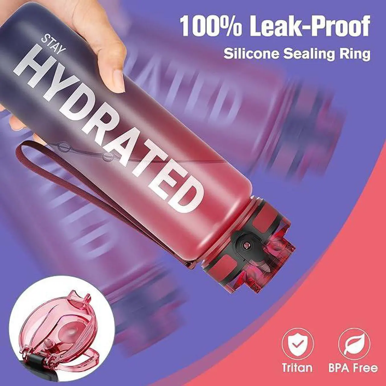 Alt view image 6 of 7 - Water Bottle 32oz, Durable and Leakproof Water Bottles Motivational with Time Marker, Tritan, BPA Free, Wide Mouth with Easy Clean Brush for Gym, Travel, Home, School, Office (1 Bottle)
