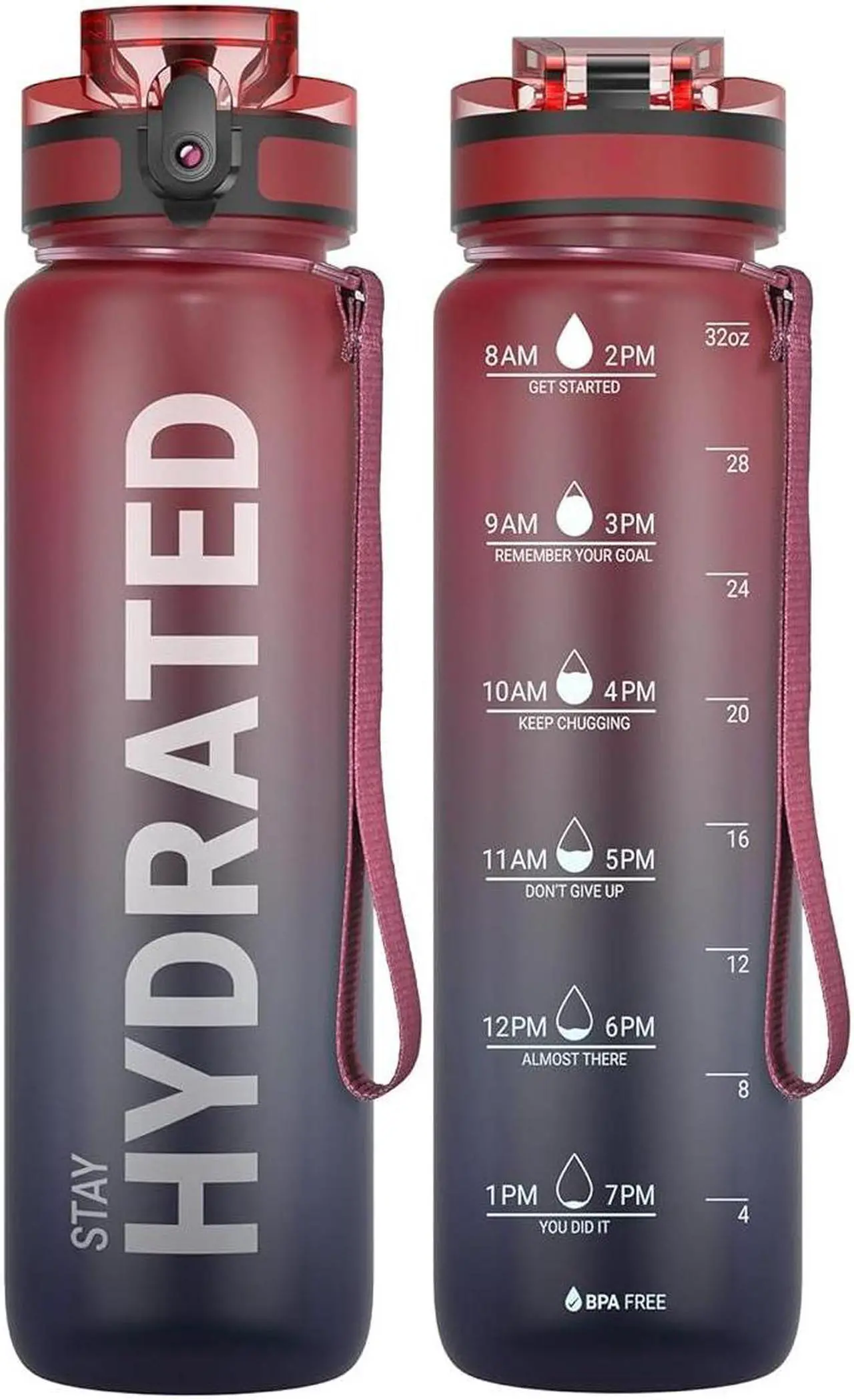Main image of Water Bottle 32oz, Durable and Leakproof Water Bottles Motivational with Time Marker, Tritan, BPA Free, Wide Mouth with Easy Clean Brush for Gym, Travel, Home, School, Office (1 Bottle)