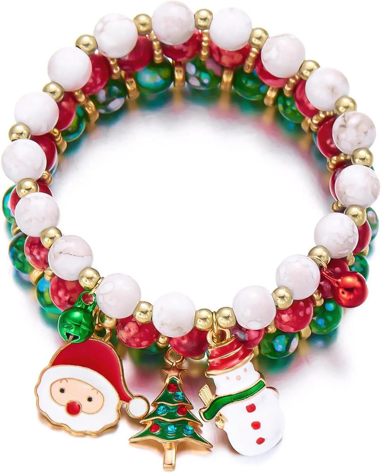 Alt view image 6 of 7 - Christmas Tree Santa Claus Snowman Bead Combination Bracelet for women X-mas gift for kids 12 pieces
