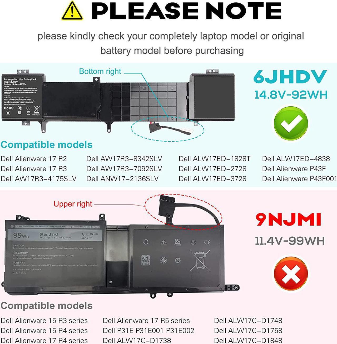 Alt view image 7 of 7 - Fancy Buying 8-Cell 92WH 6JHDV Notebook Battery for Dell Alienware 17 R3 P43F002 R2 P43F001 ALW17ED-1728 2728 3728 3828 4718 4738 AW17R3-3758SLV 7092SLV 4175SLV 8342SLV 1675SLV 6JHCY 5046J YKWXX