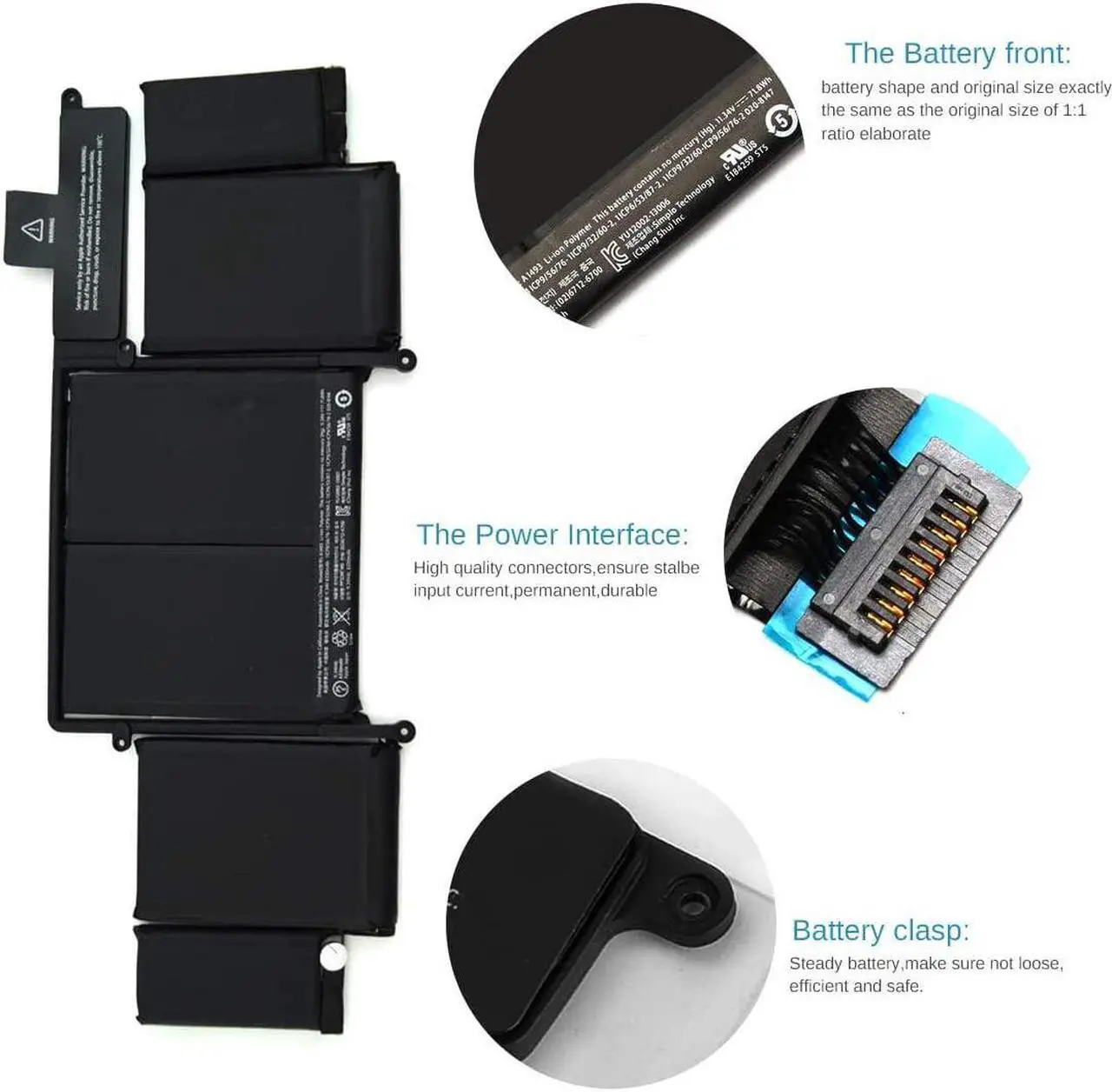 Alt view image 3 of 7 - 11.34V 71.8WH A1493 New Laptop Battery Replacement for MacBook Pro Retina 13 inch A1502 (Late 2013, Mid 2014 Version) ME864LL/A ME866LL/A 020-8148,fit to A1493 A1502