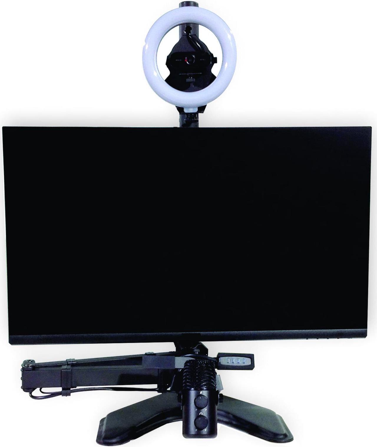 Alt view image 3 of 7 - ALLCAST - Video Conference, Webinar and Podcast System. Single or Dual monitor stand with built in HD Camera, Ring Light and Microphone
