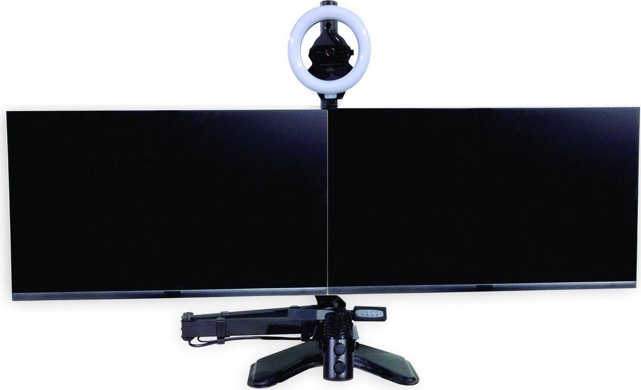 Alt view image 2 of 7 - ALLCAST - Video Conference, Webinar and Podcast System. Single or Dual monitor stand with built in HD Camera, Ring Light and Microphone