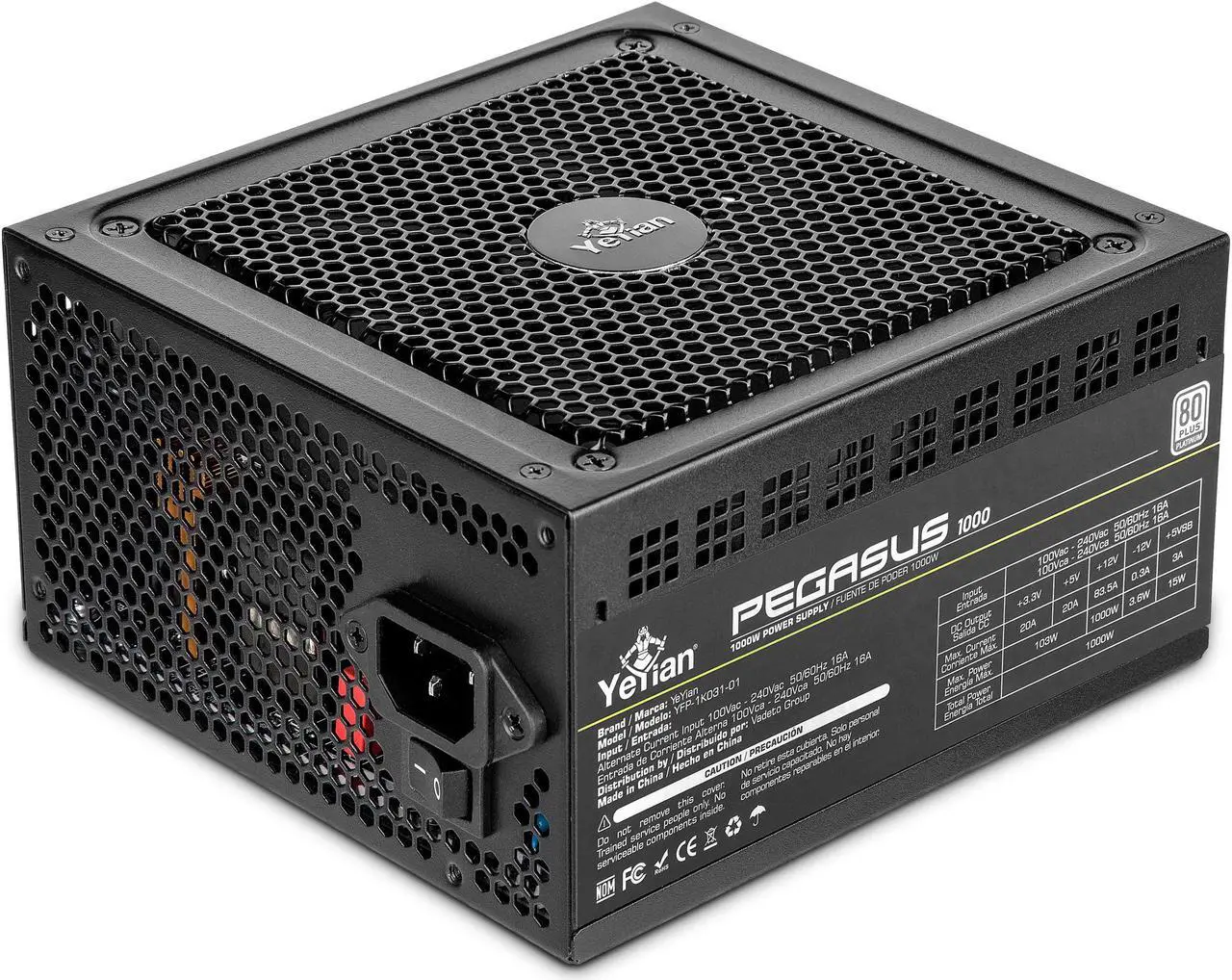 Main image of YEYIAN Gaming Power Supply PCIE 5.0 Pegasus 1000W 80+ Platinum Certified YFP-1K031-01, 4080 4090 ATX 3.0 Compatible - Nichicon High Quality Japanese capacitor - Low Noise