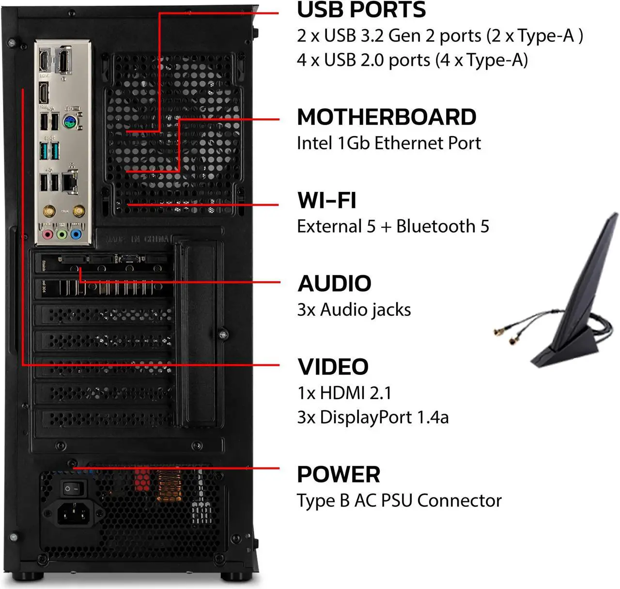 Alt view image 6 of 6 - Yeyian YUMI Gaming PC Desktop INTEL Core i5 13th Gen13400F Nvidia RTX 4060, 1TB NVMe SSD 16GB DDR5, 650W 80+ Gold PSU, AC Wi-Fi Window 11 64bit -YPI-YU34F0B-4601U