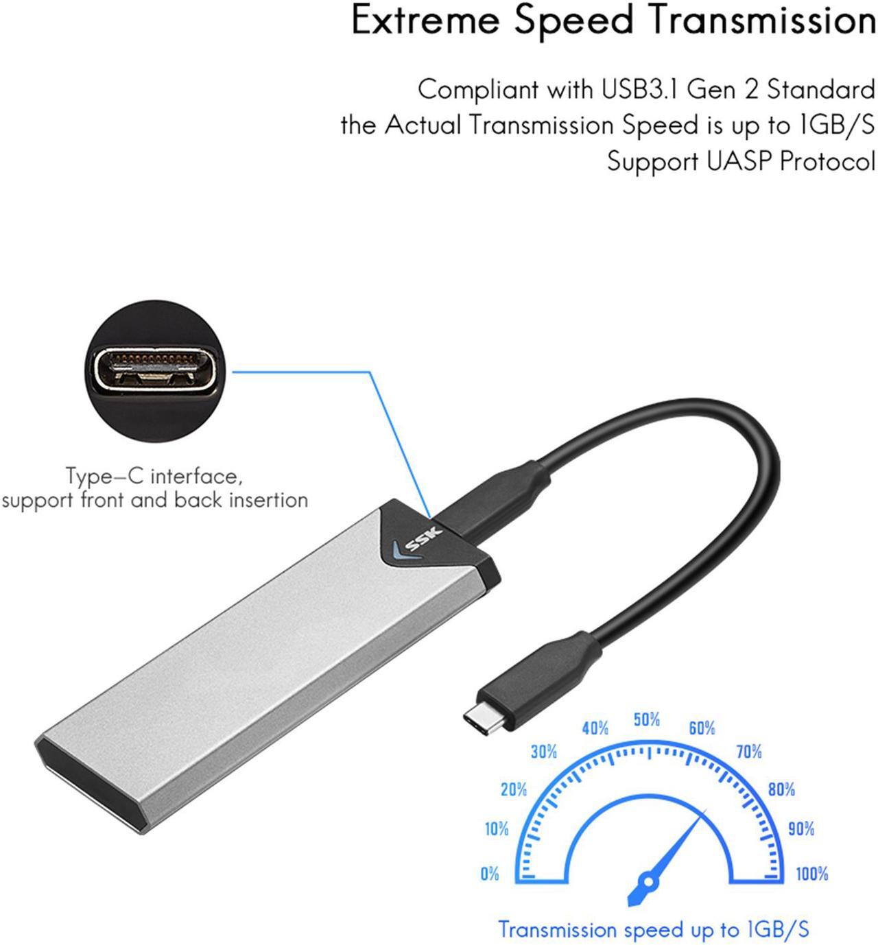 Alt view image 3 of 7 - SSK Aluminum M.2 NVME SSD Enclosure Adapter, USB 3.1 Gen 2 (10 Gbps) to NVME PCI-E M-Key Solid State Drive External Enclosure (Fits only NVMe PCIe 2242/2260/2280)