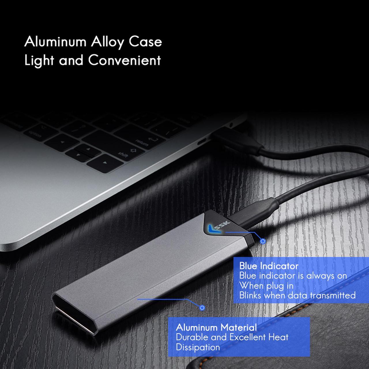 Alt view image 6 of 7 - SSK Aluminum M.2 NVME SSD Enclosure Adapter, USB 3.1 Gen 2 (10 Gbps) to NVME PCI-E M-Key Solid State Drive External Enclosure (Fits only NVMe PCIe 2242/2260/2280)