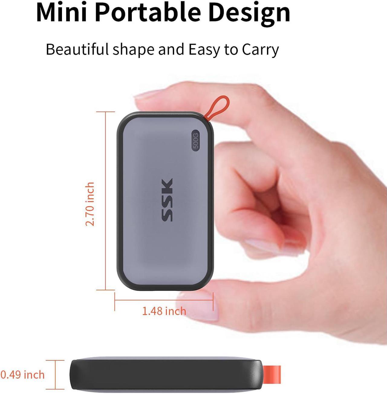 Alt view image 5 of 6 - SSK 500GB Portable External NVME SSD,up to 1050MB/s Extreme Transmission Speed USBC 3.2 Gen2 Solid State Drive for Type-c Smartphone,PS5,xBOX, Laptop,Macbook/Pro/Air and more 500GB