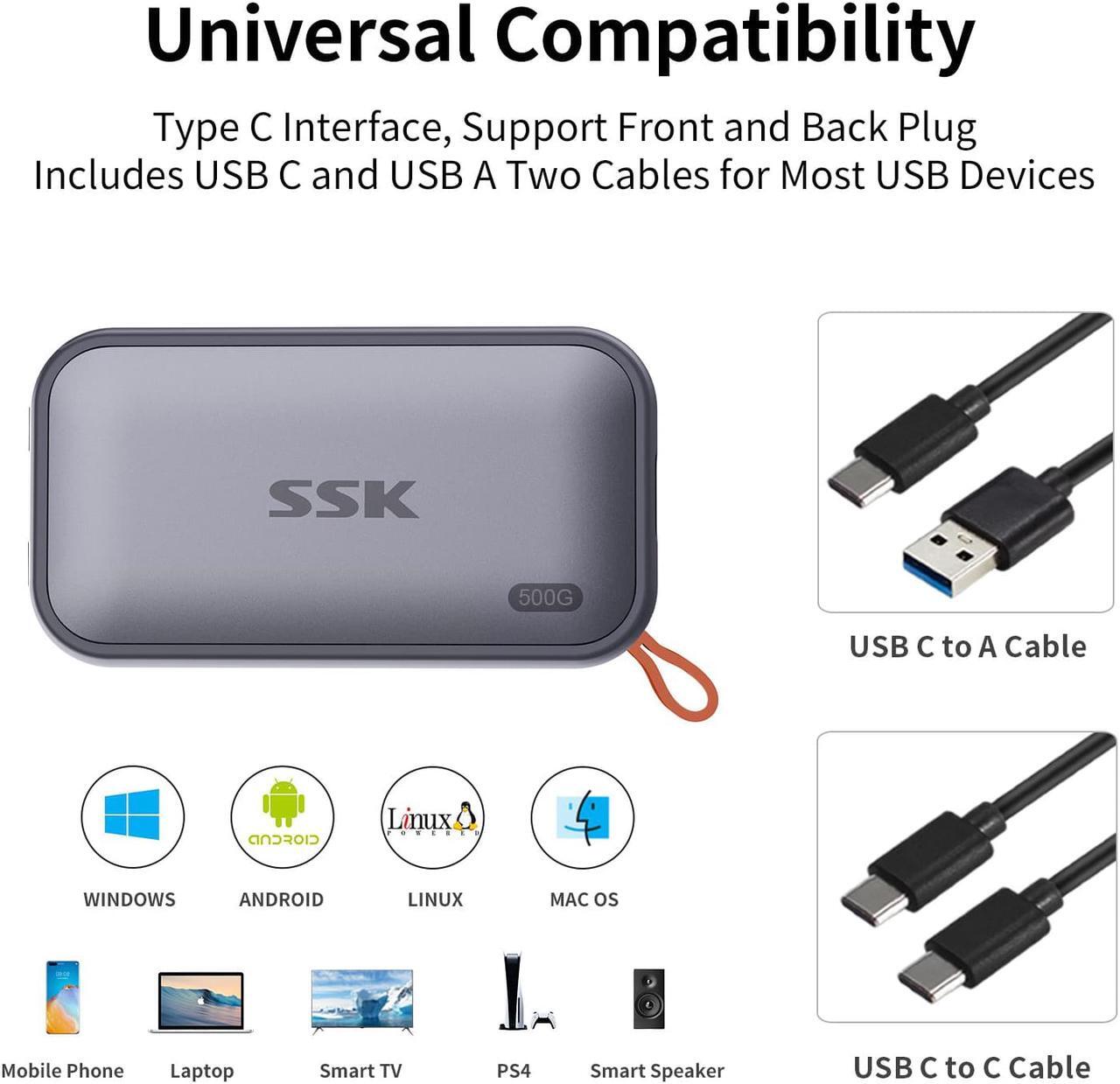 Alt view image 4 of 6 - SSK 500GB Portable External NVME SSD,up to 1050MB/s Extreme Transmission Speed USBC 3.2 Gen2 Solid State Drive for Type-c Smartphone,PS5,xBOX, Laptop,Macbook/Pro/Air and more 500GB