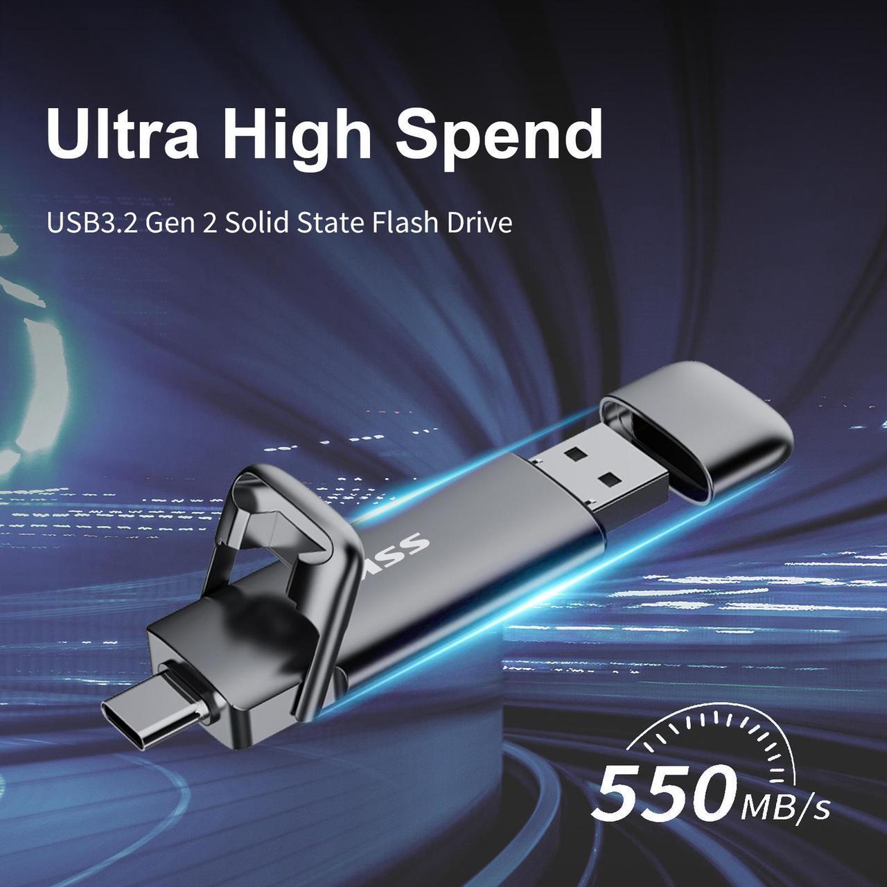 Alt view image 2 of 7 - SSK 1TB USB Drive, External SSD USB Super Fast 550MB/s 2-in-1 Dual Drive USB Type C+ USB A 3.2 Gen2 Solid State Thumb Drive SSD Stick for iPhone 15/PS4/Android Phone/Tablet/Windows/Mac