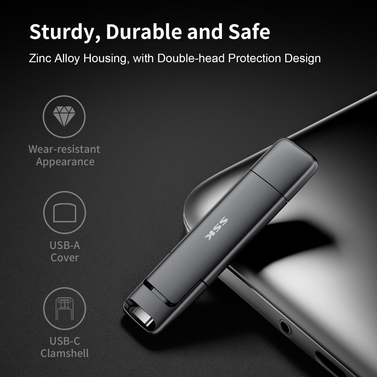 Alt view image 4 of 7 - SSK 1TB USB Drive, External SSD USB Super Fast 550MB/s 2-in-1 Dual Drive USB Type C+ USB A 3.2 Gen2 Solid State Thumb Drive SSD Stick for iPhone 15/PS4/Android Phone/Tablet/Windows/Mac