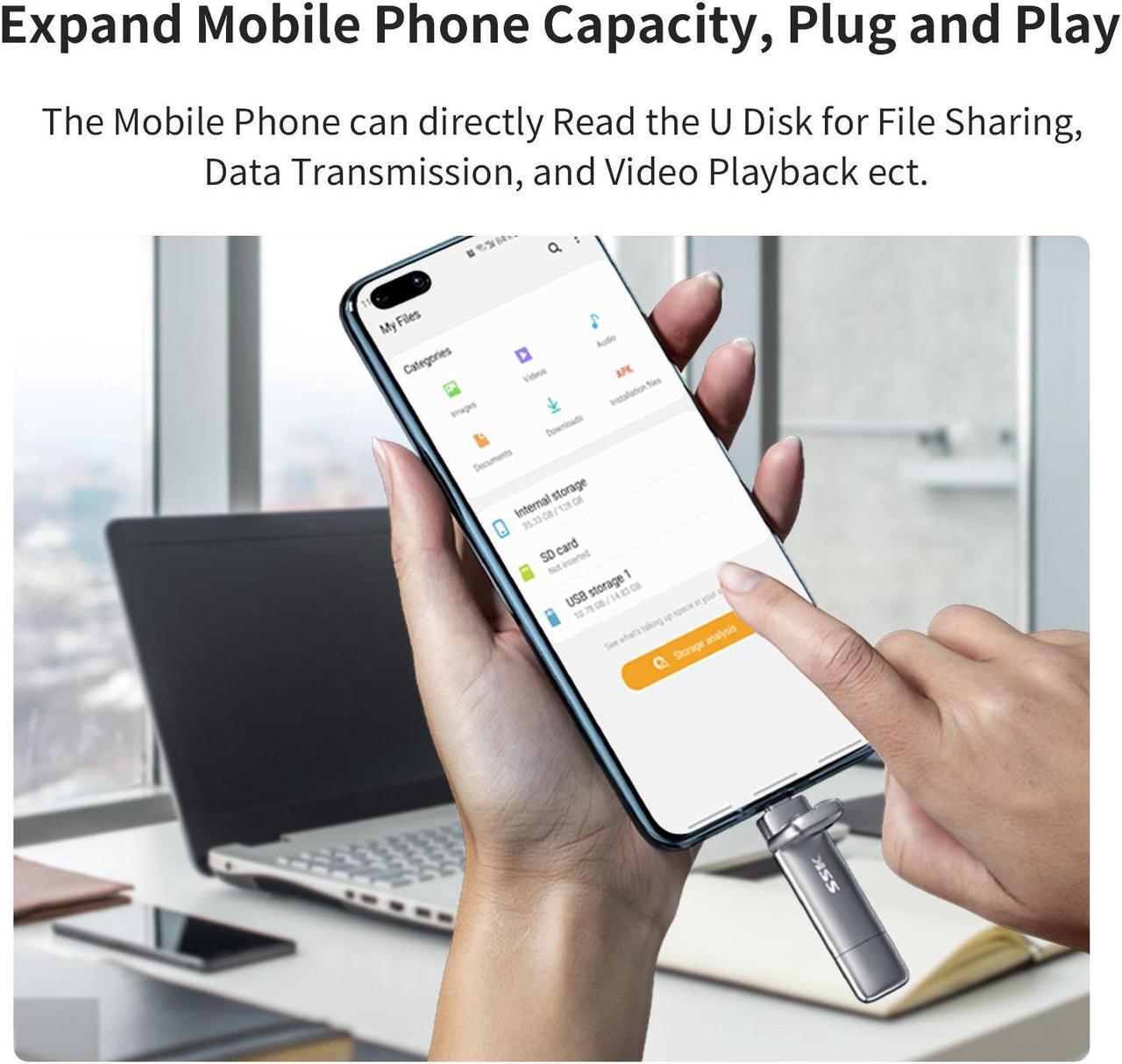 Alt view image 7 of 7 - SSK 1TB USB Drive, External SSD USB Super Fast 550MB/s 2-in-1 Dual Drive USB Type C+ USB A 3.2 Gen2 Solid State Thumb Drive SSD Stick for iPhone 15/PS4/Android Phone/Tablet/Windows/Mac