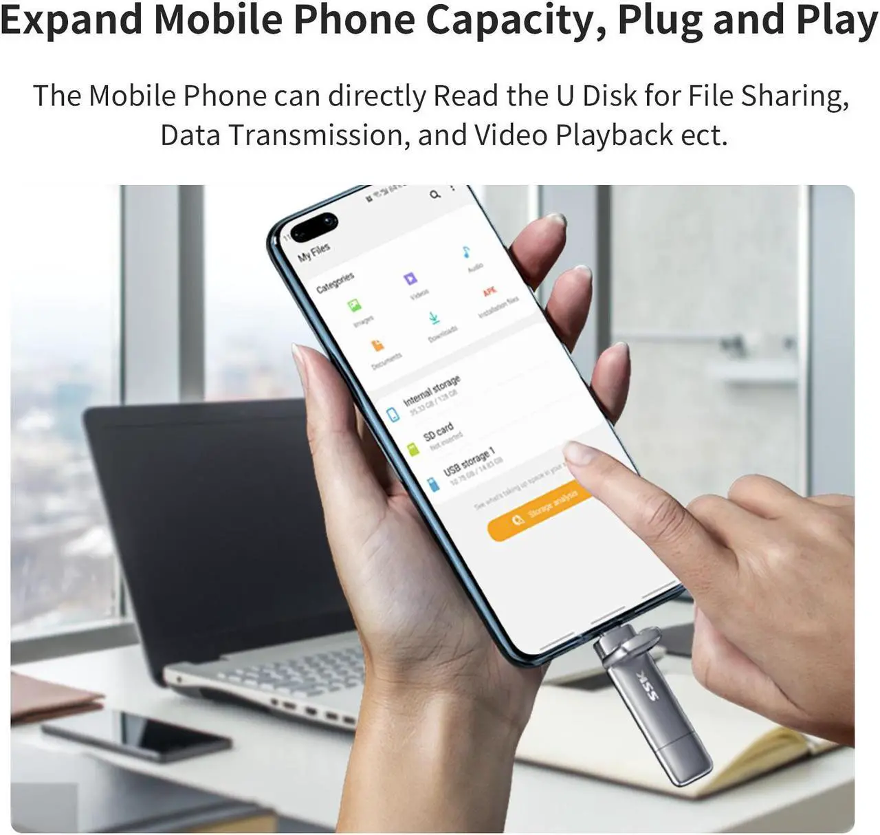 Alt view image 7 of 7 - SSK 2TB External USB SSD,Super Fast 550MB/s 2-in-1 Dual Drive USB Type C+ USB A 3.2 Gen2 Solid State Thumb Drive Data Storage for iPhone 15/PS4/Android Phone/Tablet/Windows/Mac