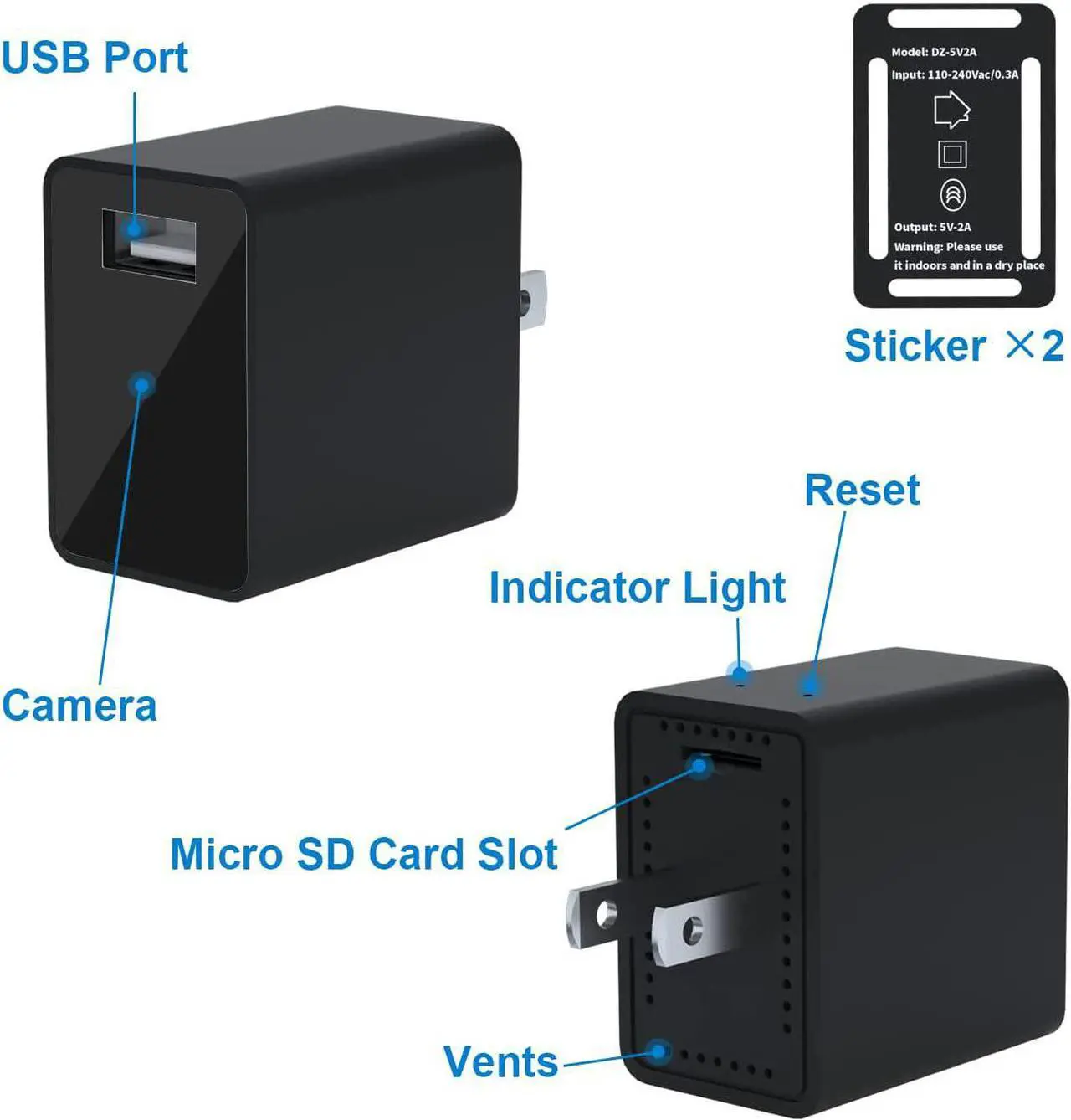 Alt view image 2 of 7 - GooSpy Hidden Camera Charger - Mini WiFi Spy Camera - Full HD 1080P - 140 Degree Wide Angle - Small Indoor Nanny Cam - Tiny USB Charger Cameras
