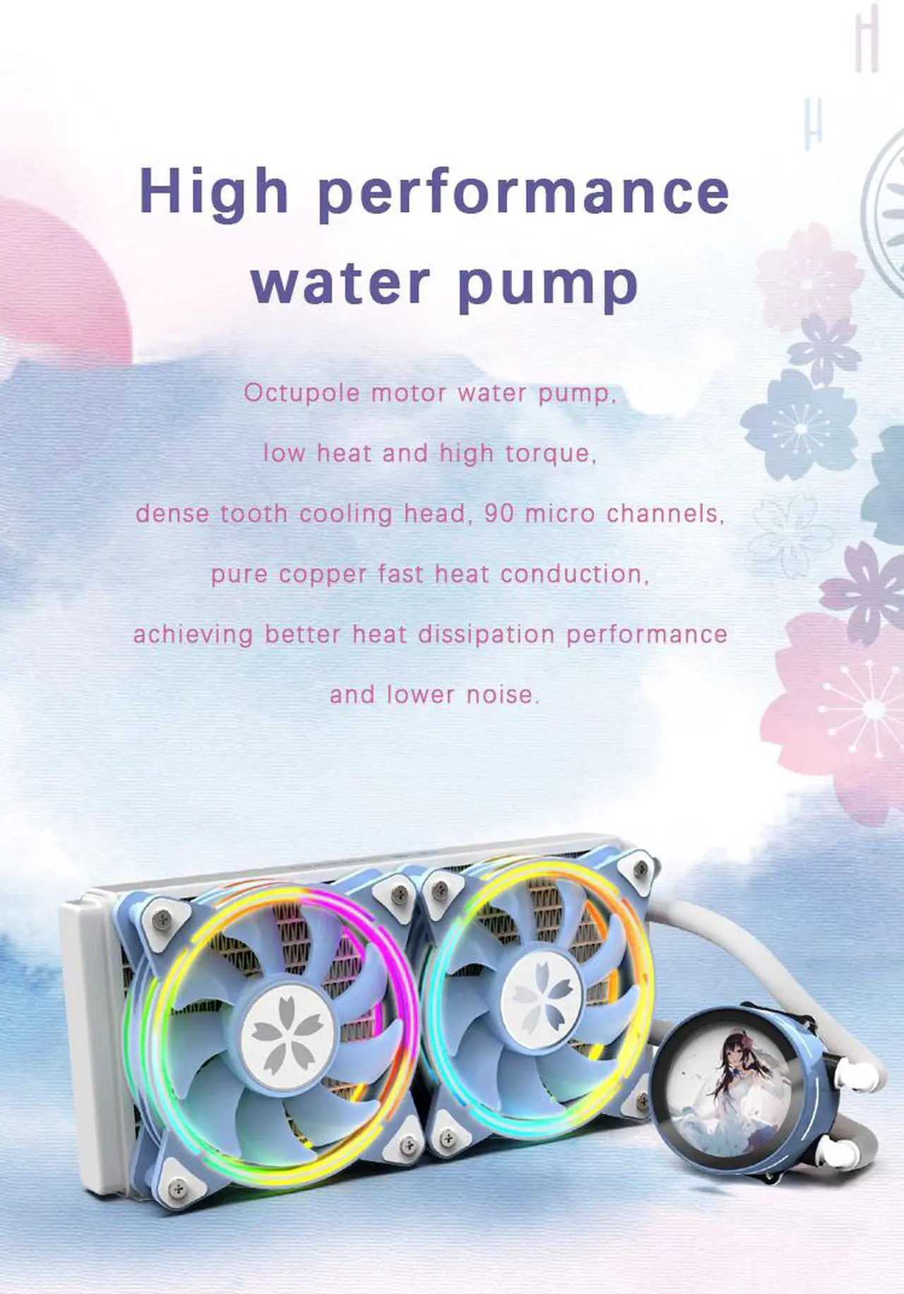 Alt view image 3 of 7 - Yeston * zeaginal Sakura 240 integrated CPU supports Intel / AMD platform PWM temperature control fan water cooling radiator ARGB  synchronous fan