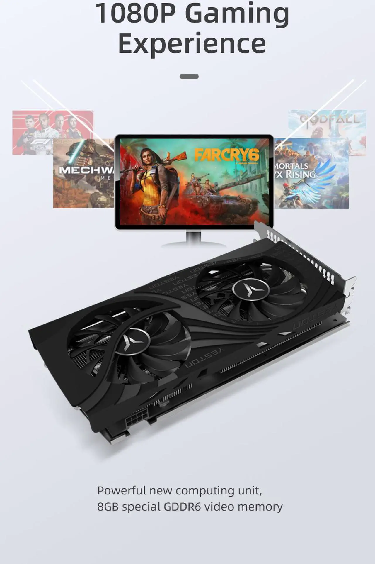 Alt view image 5 of 7 - Yeston Radeon RX 6600 XT 8GB D6 GDDR6 128bit 7nm video cards Desktop computer PC Video Graphics Cards support PCI-Express 4.0 3*DP+1*HDMI-compatible  graphics card