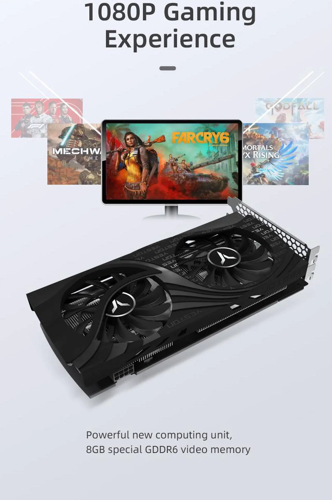 Alt view image 6 of 7 - Yeston Radeon RX 6600 8GB D6 GDDR6 128bit 7nm Desktop computer PC Video Graphics Cards support PCI-Express 4.0 video cards 3*DP+1*HDMI-compatible  graphics card