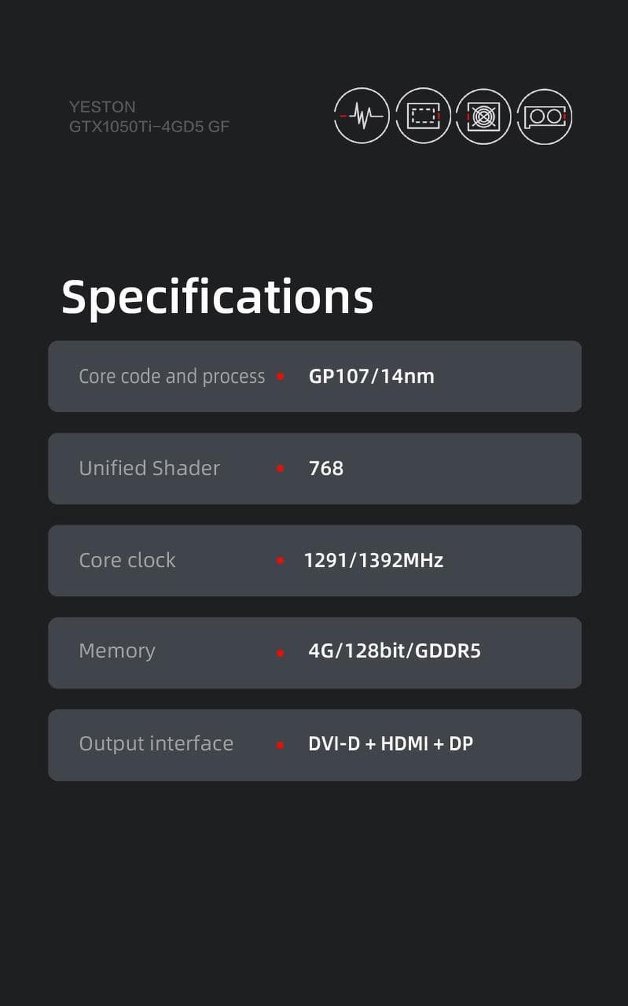 Alt view image 5 of 5 - Yeston GeForce GTX 1050 Ti 4GB GDDR5 Graphics cards pci express x16 3.0 video cards Desktop computer PC video gaming graphics card