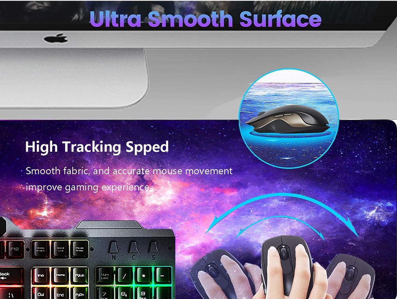 Alt view image 5 of 6 - Gaming Mouse Pad, EFOBO Large Mouse Pad XL, Big Extended Computer Keyboard Mouse Mat Desk Pad for Laptop with Stitched Edges, Waterproof Mousepad for Gamer Home&Office (Galaxy B, 31. 5x11.8in)