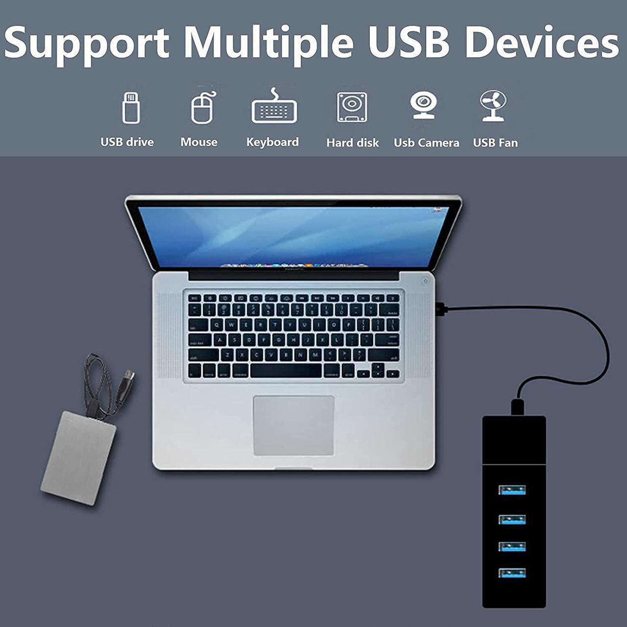 Alt view image 5 of 6 - 4 Port USB Hub Adapter ,Portable USB Hub,Micro USB 3.0 Hub Multiport Adapter with LED Indicator for Keyboard &Mouse,Printer,USB Fan&Lamp,Camera,Flash Drives, Mobile Hard Disk,and More