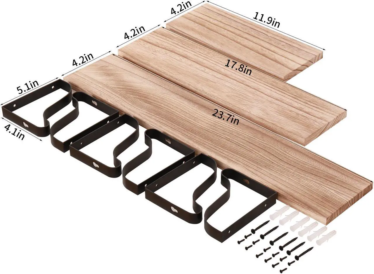 Alt view image 7 of 7 - Floating Shelves Wall Mounted Set of 3 Wall Storage Shelves Display Rack for Bedroom, Living Room, Bathroom, Kitchen, Office and More