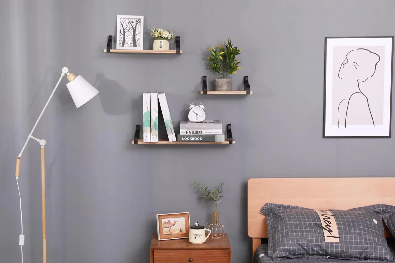 Alt view image 3 of 7 - Floating Shelves Wall Mounted Set of 3 Wall Storage Shelves Display Rack for Bedroom, Living Room, Bathroom, Kitchen, Office and More