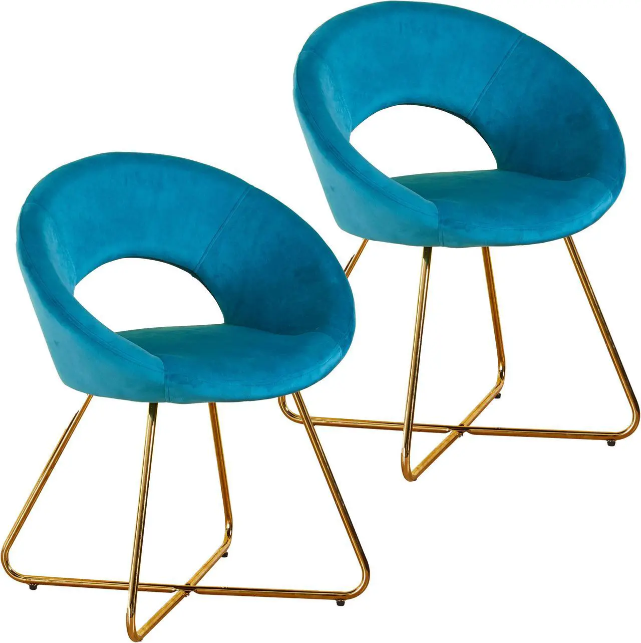 Main image of Modern Accent Velvet Chairs Living Room Chairs Set of 2, Dining Chairs Single Sofa Comfy Upholstered Arm Chair Mid Century Leisure Lounge Chairs with Golden Legs Blue