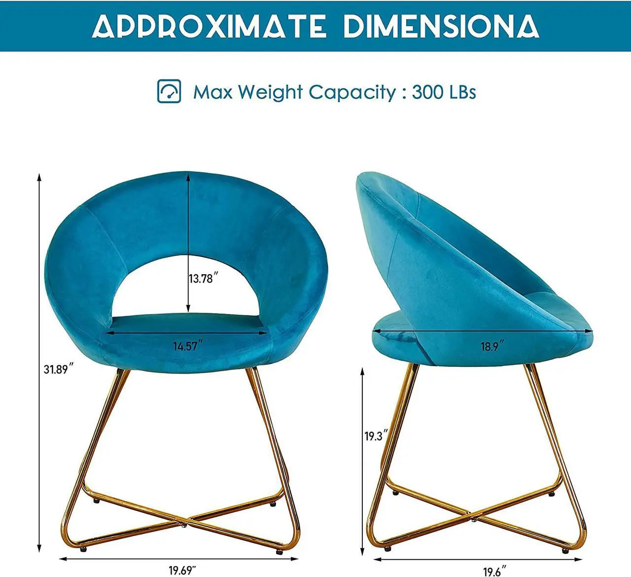 Alt view image 6 of 6 - Modern Accent Velvet Chairs Living Room Chairs Set of 2, Dining Chairs Single Sofa Comfy Upholstered Arm Chair Mid Century Leisure Lounge Chairs with Golden Legs Blue