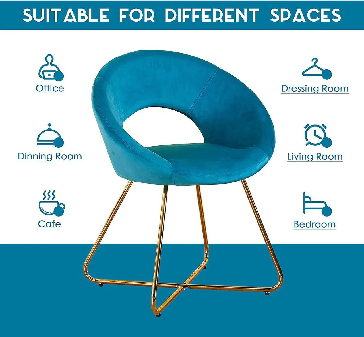 Alt view image 5 of 6 - Modern Accent Velvet Chairs Living Room Chairs Set of 2, Dining Chairs Single Sofa Comfy Upholstered Arm Chair Mid Century Leisure Lounge Chairs with Golden Legs Blue