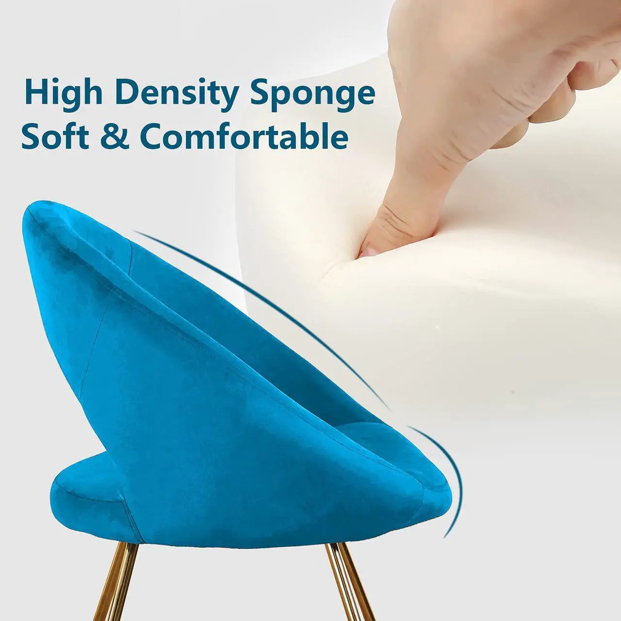 Alt view image 4 of 6 - Modern Accent Velvet Chairs Living Room Chairs Set of 2, Dining Chairs Single Sofa Comfy Upholstered Arm Chair Mid Century Leisure Lounge Chairs with Golden Legs Blue